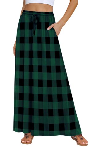 Womens Maxi Skirt 2025 Casual Flowy Elastic High Waist Long Skirts with Pockets