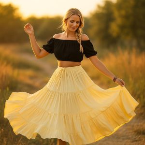Women's 25 Yard Cotton Gypsy Belly Dance 4-Tiered A-Line Pleated Maxi Long Boho Dance Tribal Skirt
