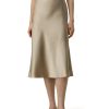 Silk Midi Skirt Bias-Cut 32Momme Double-Faced 100% Silk Charmeuse Side Slit Hem Waistband