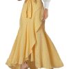 Women's Casual Plaid Mermaid Maxi Skirt A Line Irregular Ruffle Hem Fishtail Long Skirt Spring Summer