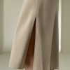 Silk Midi Skirt Bias-Cut 32Momme Double-Faced 100% Silk Charmeuse Side Slit Hem Waistband