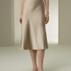 Silk Midi Skirt Bias-Cut 32Momme Double-Faced 100% Silk Charmeuse Side Slit Hem Waistband